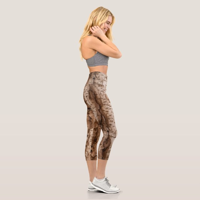 Realistische Birch Tree Bark Texture Capri Leggings (Rechts)