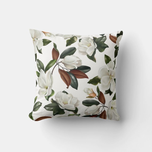 Realistische botanische magnolische Blume und Blät Kissen (Vorderseite)