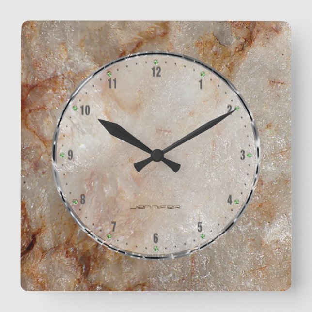 Realistische braune Imitate - Marmorsteinmuster 2a Quadratische Wanduhr (Vorderseite)