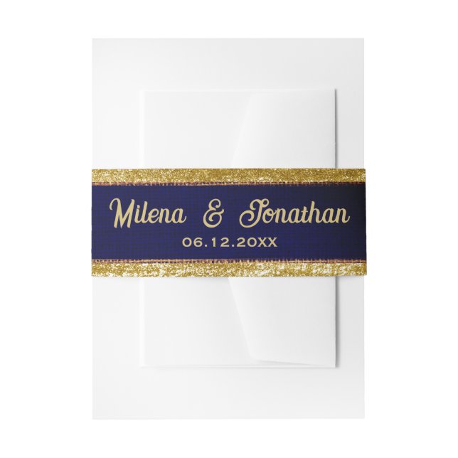 Realistische Burlap Textur Rustic Gold & Navy Blue Einladungsbanderole (Vorderseite Beispiel)