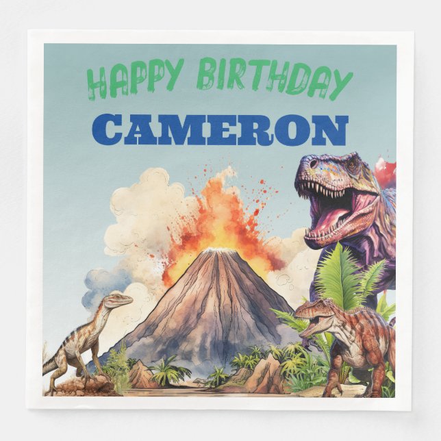 Realistische Dinosaurier und Volcano-Individuelle  Serviette (Vorderseite)