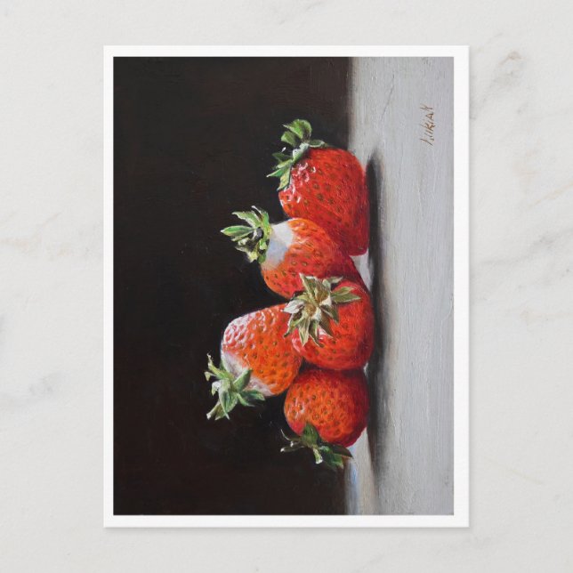 Realistische Erdbeeren leben noch immer als Ölgemä Postkarte (Vorderseite)