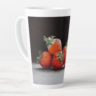 Realistische Erdbeeren Stillleben Ölgemälde Milchtasse