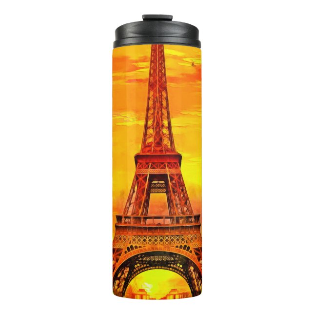 realistische farbige Ölmalerei auf dem Eiffelturm  Thermosbecher (Vorderseite)