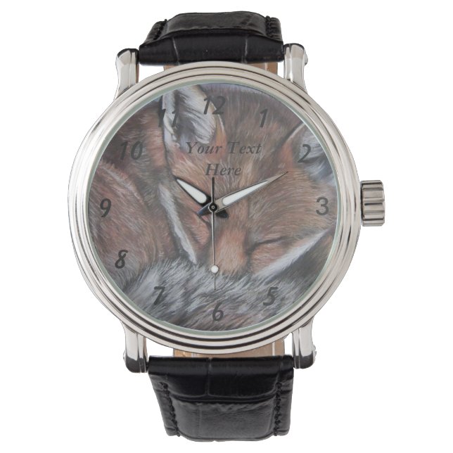Realistische Gemälde des schlafenden Rotfuchs Armbanduhr (Vorderseite)