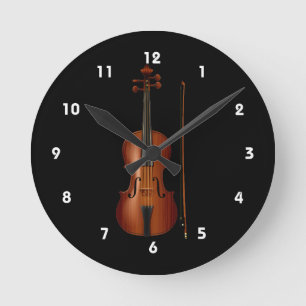 Realistische Grafik der Violine und des Bogens Runde Wanduhr