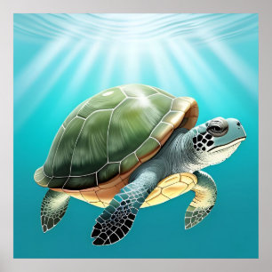 Realistische Grünschildkröte Poster