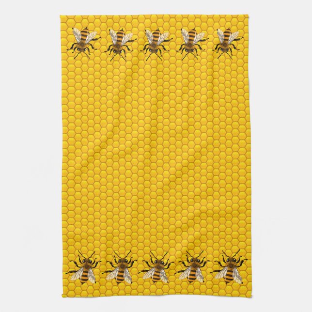Realistische Honigbienen auf Honeycomb Geschirrtuch (Vertikal)
