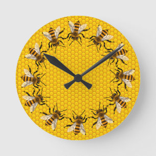 Realistische Honigbienen auf Honigwabenzeit Runde Wanduhr