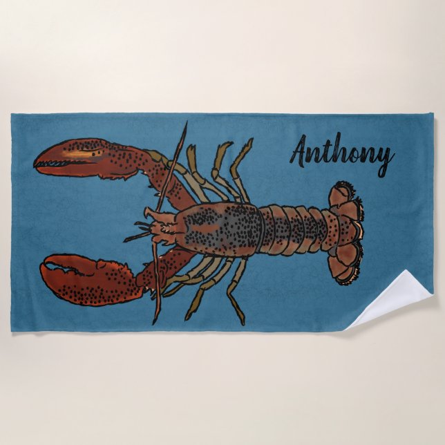 Realistische Hummer-Illustrationen Personalisiert Strandtuch (Vorderseite)