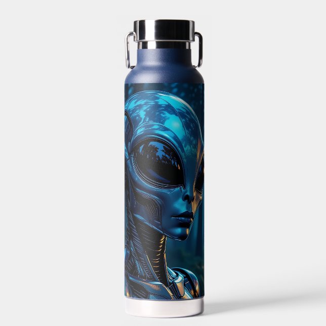 Realistische Hyper-Alien und UFO im Wald Trinkflasche (Vorne)