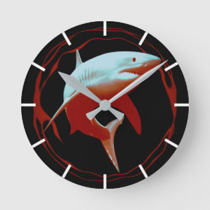 Realistische Illustration Weißer Hai Runde Wanduhr