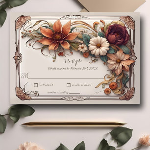 Realistische Jugendstil-Hochzeitsantwortkarte mit  RSVP Karte