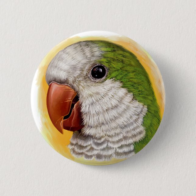 Realistische Malerei des Quäkerpapageien Button (Vorderseite)