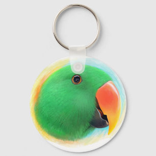 Realistische Malerei grünen eclectus Papageien Schlüsselanhänger