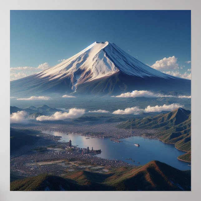 Realistische Mount Fuji Landschaft Japan Reisen Poster (Vorne)
