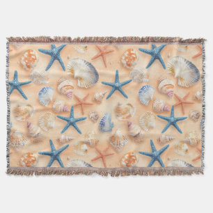Realistische Muschel Seestern Pfirsichsand Strand Decke