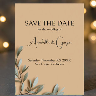 Realistische Olivenzweige auf eleganter beige Hoch Save The Date