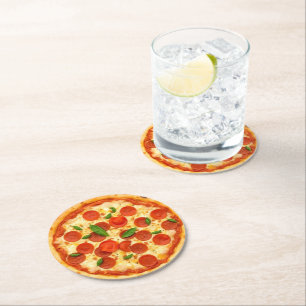 Realistische Pepperoni Pizza Runder Pappuntersetzer