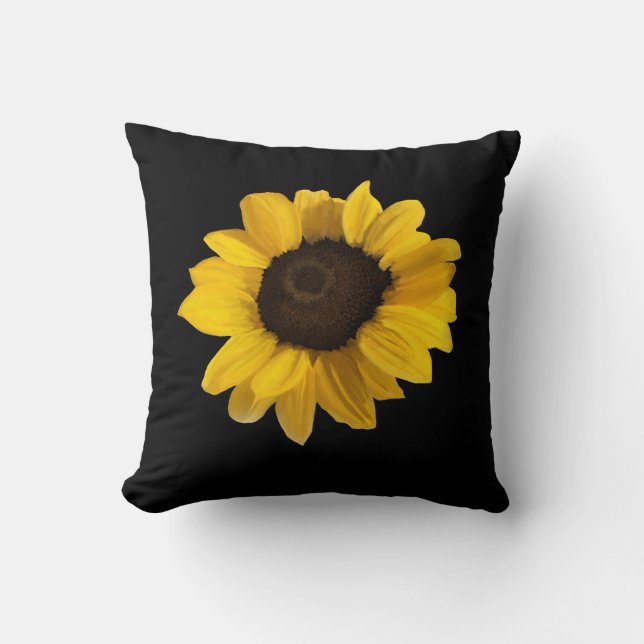 Realistische Sonnenblume auf schwarzem Hintergrund Kissen (Vorderseite)