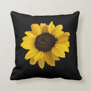 Realistische Sonnenblume auf schwarzem Hintergrund Kissen