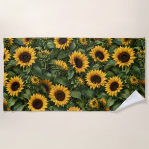 Realistische Sonnenblumen-Botanik-Kunst Strandtuch