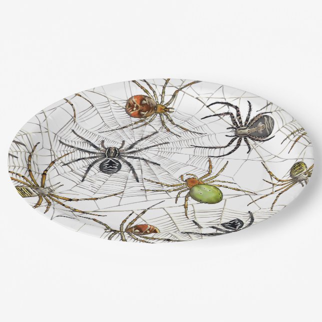 Realistische Spiders Webmuster Pappteller (Schrägansicht)
