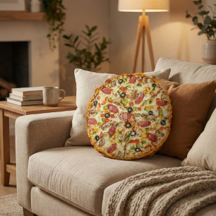 Realistische Supreme-Pizza - Lustige 3D-Lebensmitt Rundes Kissen