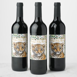 Realistische Tiger Cub Gender Neutral Baby Dusche Weinetikett
