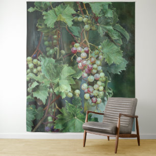 Realistische Weinrebe mit Blättern – Fine Art Wandteppich