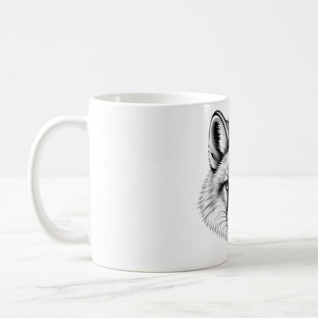 Realistischer arktischer Fox Head Black & White T  Kaffeetasse (Links)