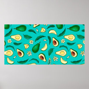 Realistischer Avocado. Nahtloses Muster. Sommer ex Poster