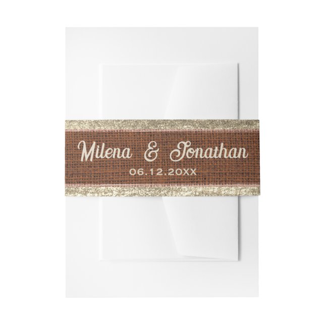 Realistischer Burlap Rustic Gold & Chocolate Brown Einladungsbanderole (Vorderseite Beispiel)