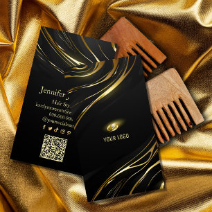 Realistischer eleganter Schwarz-Gold-Hairstil Visitenkarte
