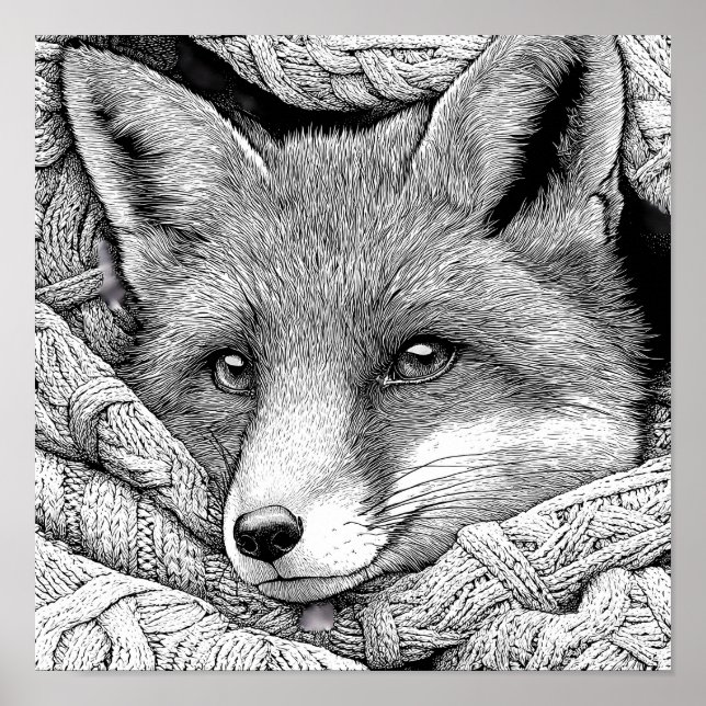 Realistischer gestrickter Weihnachtsstrumpf Fuchs  Poster (Vorne)