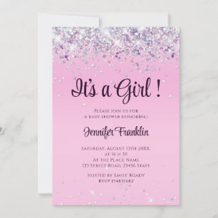 Realistischer Glitter-Rosé-Ombre-Mädchen-Baby-Part Einladung