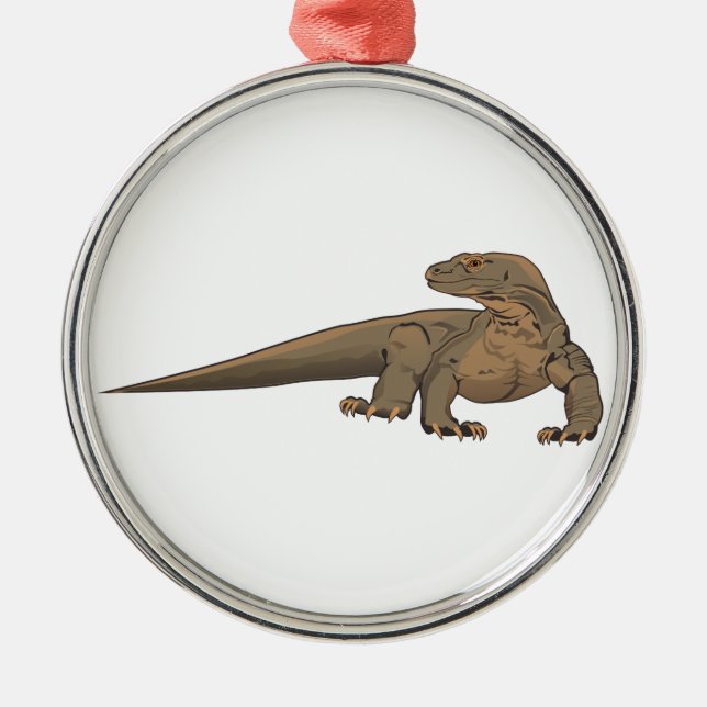 Realistischer Komodo Drache/Monitor-Eidechse Silbernes Ornament (Vorne)
