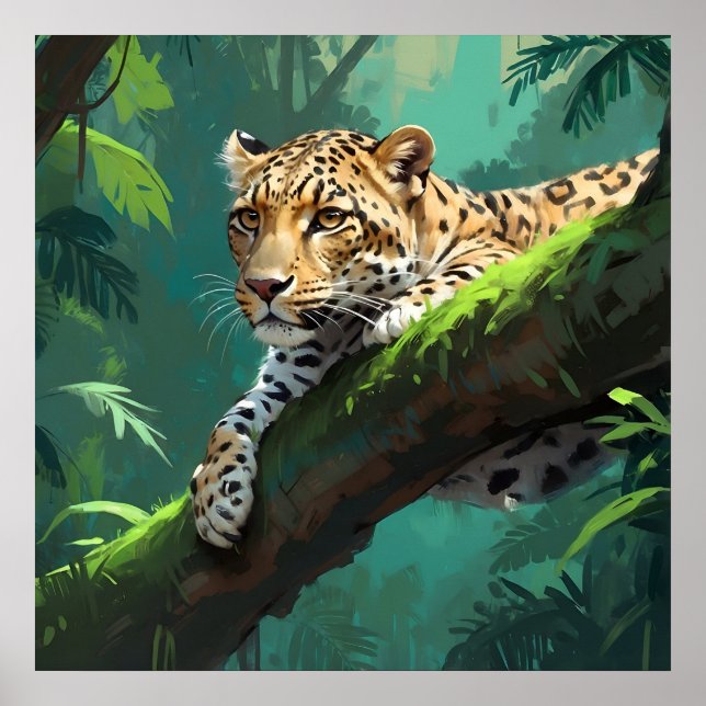 Realistischer Leopard im Dschungel Poster (Vorne)