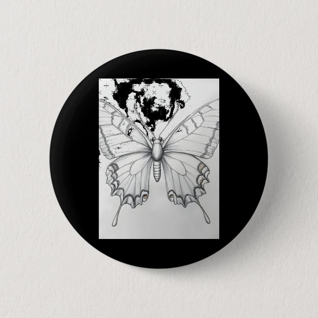Realistischer Monarch-Falter Bleistiftzeichnung Au Button (Vorderseite)