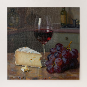 Realistischer Rotwein-Käse-Trauben-Stillleben