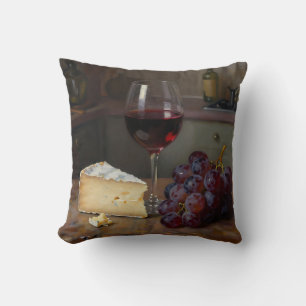 Realistischer Rotwein-Käse-Trauben-Stillleben Kissen
