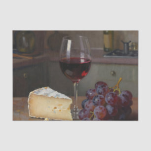 Realistischer Rotwein-Käse-Trauben-Stillleben Seidenpapier