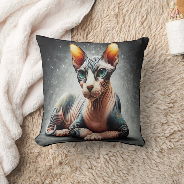 Realistischer Sphynx-Katze, sphynx-haarloser Katze Kissen (Decke)