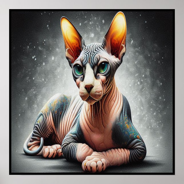 Realistischer Sphynx-Katze, sphynx-haarloser Katze Poster (Vorne)