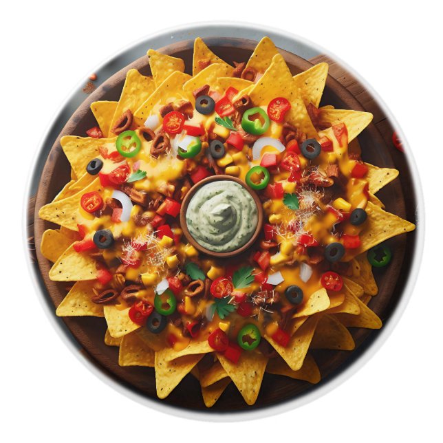 Realistischer Teller Nachos lustig Keramikknauf (Vorderseite)