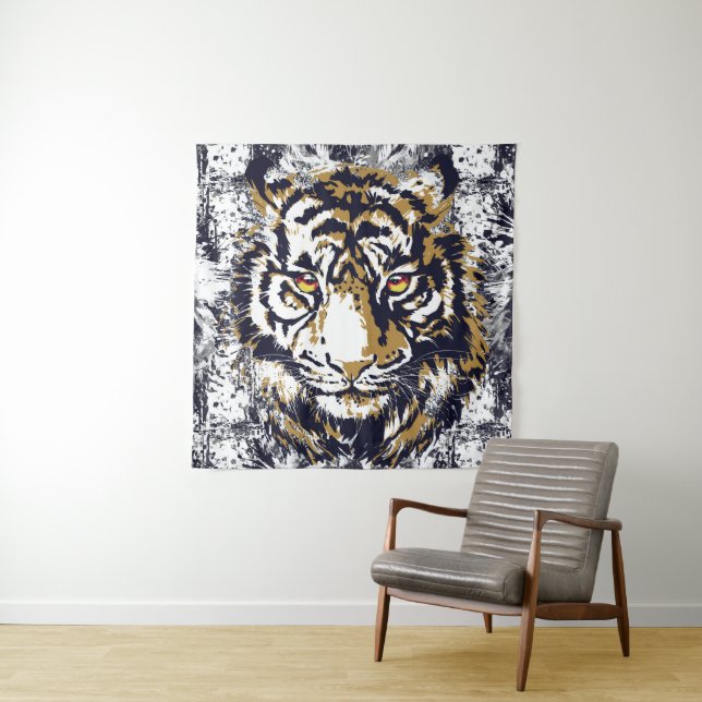Realistischer Tiger - Cooler Tigerkopf Zeichnend B Wandteppich (Beispiel)