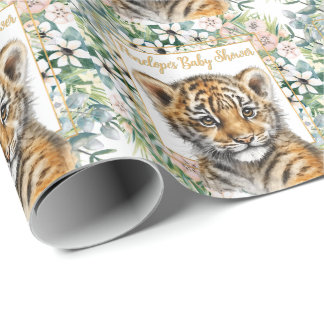 Realistischer Tigerbaby-Persönliche Babyparty Geschenkpapier