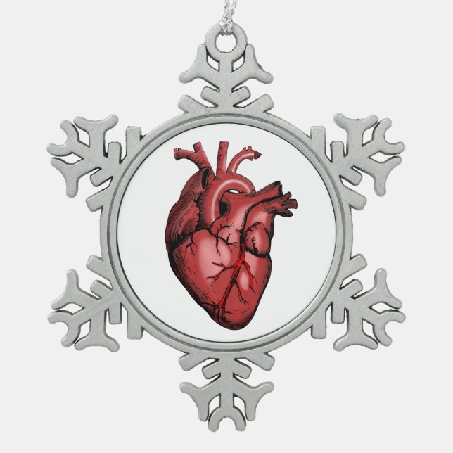 Realistisches Anatomisches Herzbild Schneeflocken Zinn-Ornament (Vorderseite)