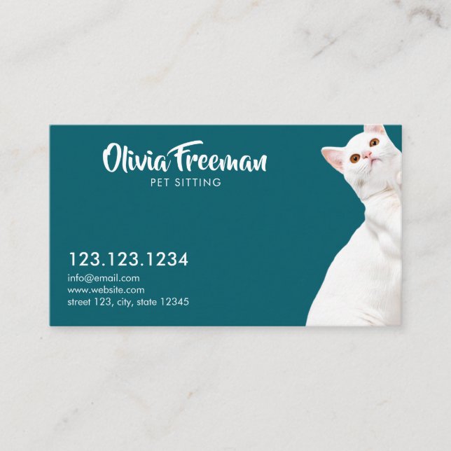 Realistisches Aquamarines und weißes Katzen Bild S Visitenkarte (Vorderseite)