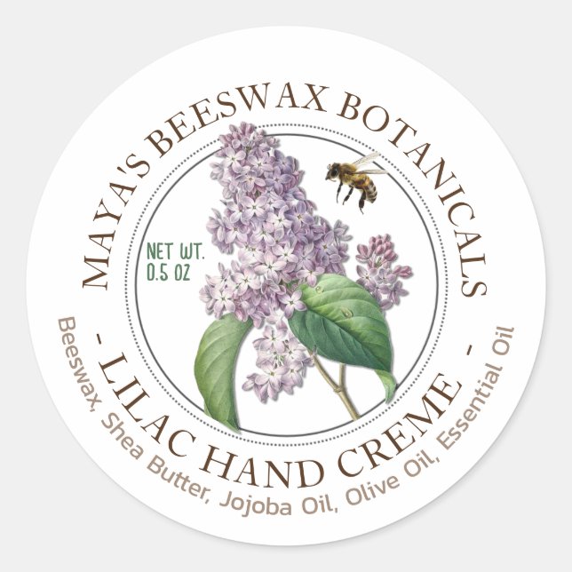 Realistisches Bienenwachs-Lotion-Butter-Lilac-Labe Runder Aufkleber (Vorderseite)
